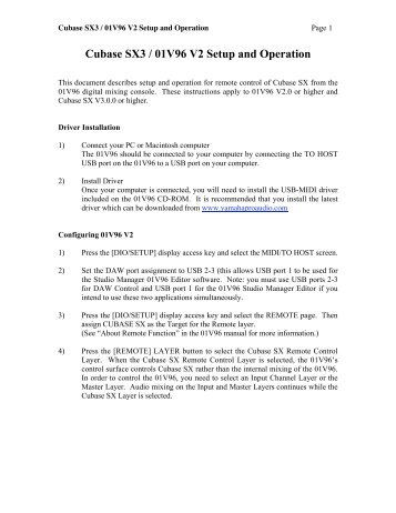 Cubase SX3 / 01V96 V2 Setup and Operation - Yamaha
