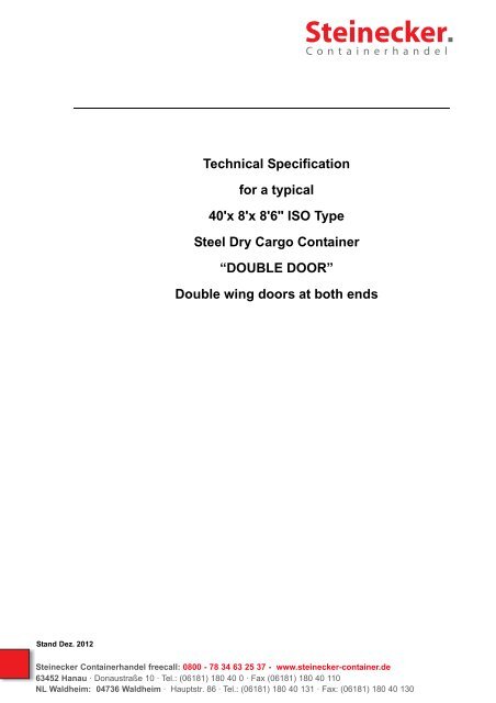 Technical Specification for a typical 40'x 8' - Steinecker ...