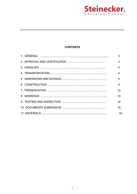 Technical Specification for a typical 40'x 8' - Steinecker ...