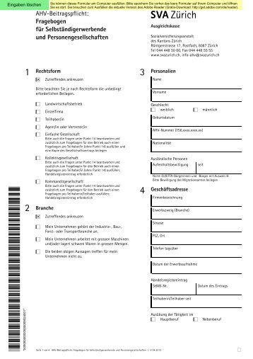 Fragebogen für Selbständigerwerbende und ... - SVA Zürich