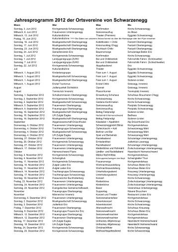 Jahresprogramm Vereine 2012 - 2013