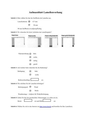 Aufmassblatt Lamellenvorhang