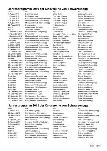 Jahresprogramm 2010 der Ortsvereine von ... - Schwarzenegg.ch
