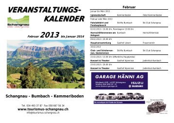 Veranstaltungen 2013 - Schangnau - Bumbach - Kemmeriboden