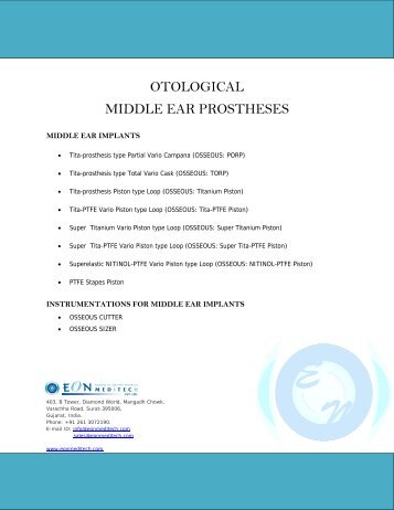 OTOLOGICAL MIDDLE EAR PROSTHESES - EON Meditech Pvt Ltd