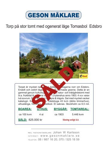 Exempel på prospekt Torp Roslagen SÅLD - GESON MÄKLARE