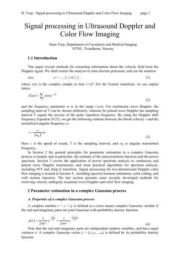 Signal processing in Ultrasound Doppler and Color Flow ... - NTNU