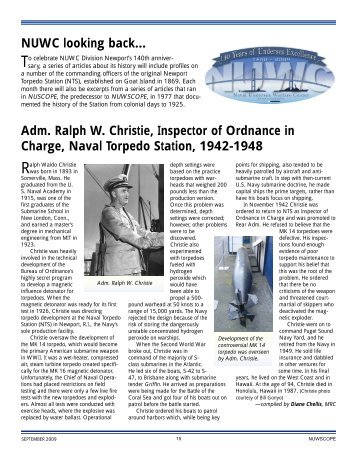 NUWC looking back… Adm. Ralph W. Christie, Inspector ... - Navsea