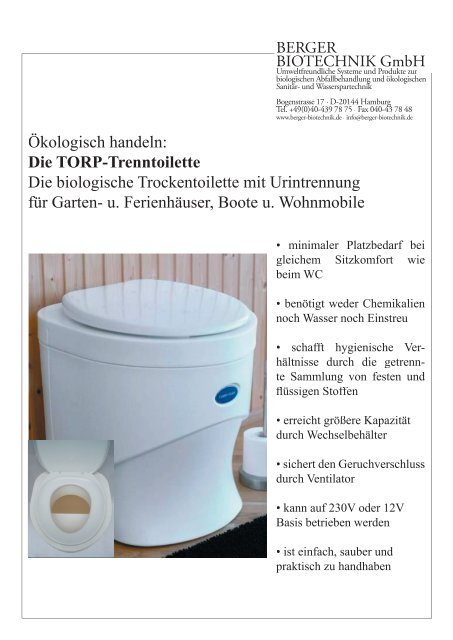 TORP-Trenntoilette - Berger Biotechnik GmbH