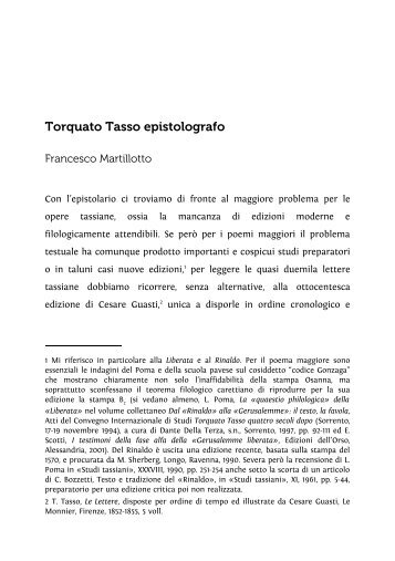 Torquato Tasso epistolografo - Associazione degli Italianisti Italiani