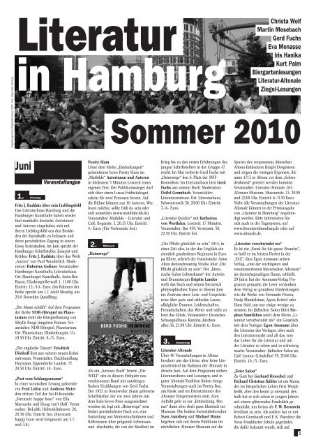 Juni, Juli, August 2010 - Literatur in Hamburg