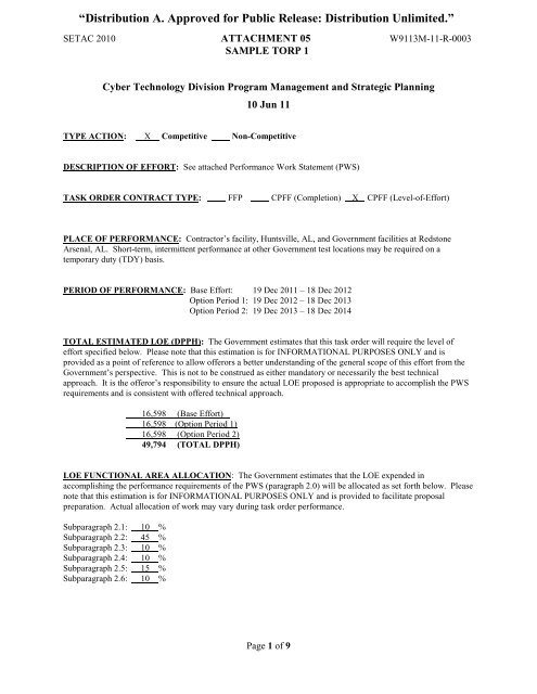 Sample Task Order Requirements Package U S Army Space And 