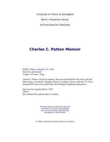 Charles C. Patton Memoir - University of Illinois Springfield