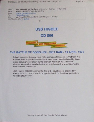 Battle of Dong Hoi 1972 - USS Higbee