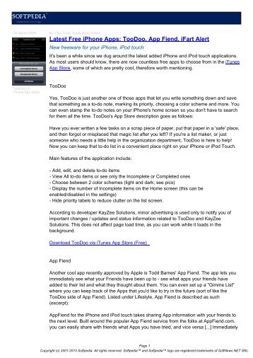 Latest Free iPhone Apps: TooDoo, App Fiend, iFart Alert - Softpedia