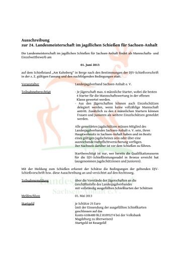 Ausschreibung Landesmeisterschaft Jagdliches Schießen 2013