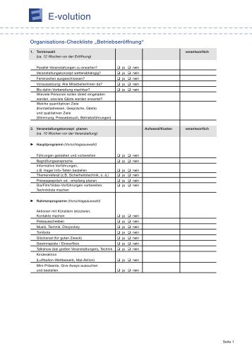 Organisations-Checkliste „Betriebseröffnung“ - Hager