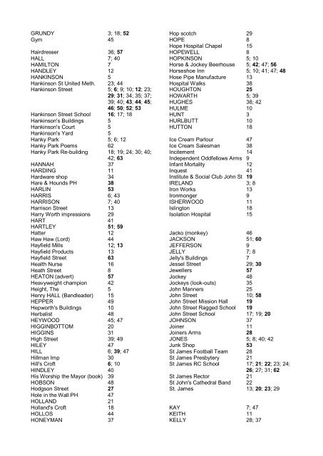 Index to "Hanky Park" by Tony Flynn (Neil Richardson publications ...