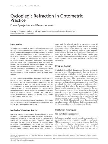 Cycloplegic Refraction in Optometric Practice - Optometry in Practice