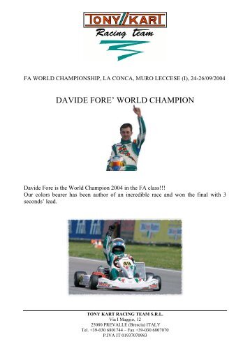 DAVIDE FORE WORLD CHAMPION - G Kart Racing Team