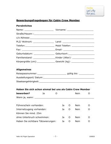 Bewerbungsfragebogen Cabin Crew Member 100826 - hello