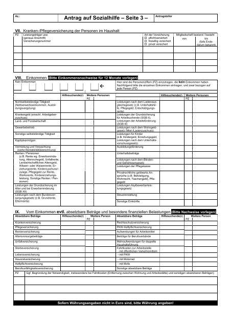 Antrag auf Sozialhilfe SGB XII