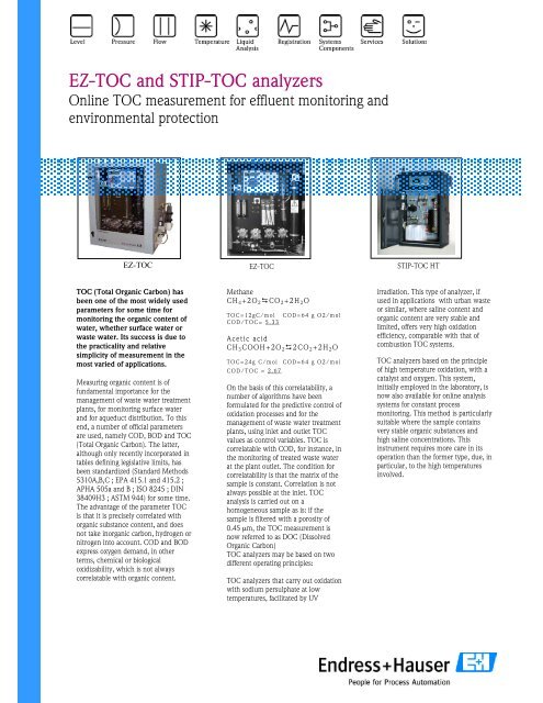 Ez Toc And Stip Toc Analyzers Endress Hauser