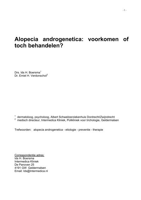 Alopecia androgenetica: voorkomen of toch behandelen?