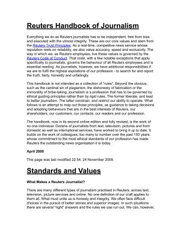 Reuters Handbook of Journalism Standards and Values