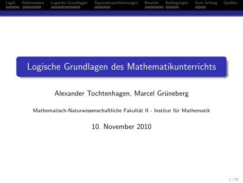 Logische Grundlagen des Mathematikunterrichts - Mathematik und ...