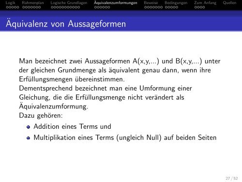 Logische Grundlagen des Mathematikunterrichts - Mathematik und ...