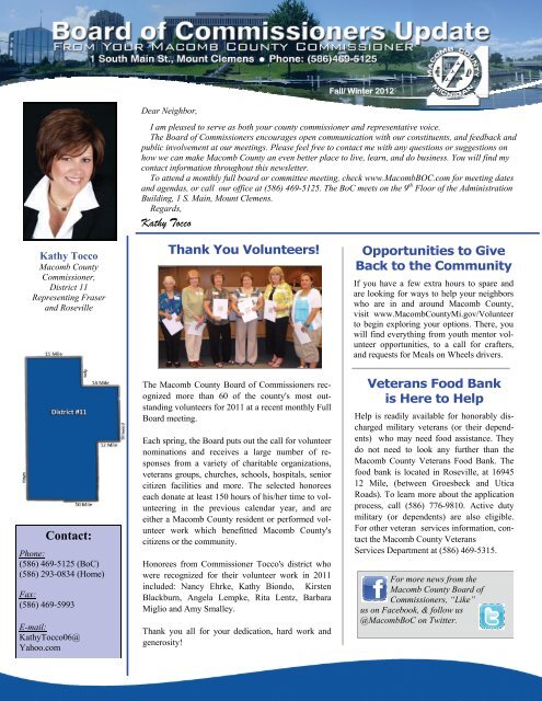 Macomb Community College Winter 2022 Calendar Contact: Kathy Tocco Thank You Volunteers ... - Macomb County