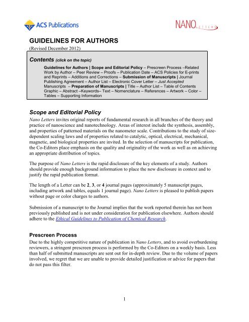 guidelines for authors - ACS Publications - American Chemical Society