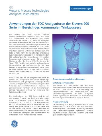 Anwendungen der TOC Analysatoren der Sievers 900 Serie im ...