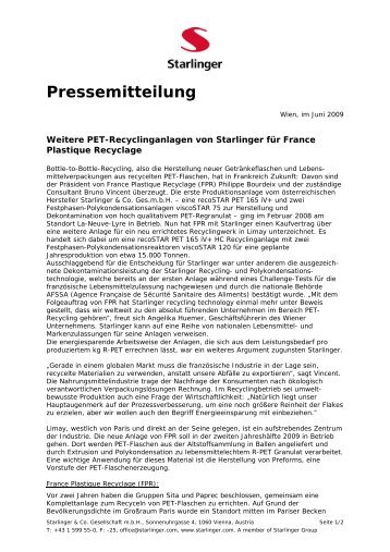 FPR kauft weitere PET-Recyclinganlagen - Starlinger
