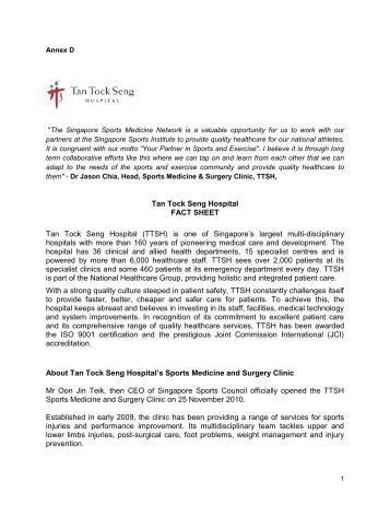 Tan Tock Seng Hospital FACT SHEET Tan Tock Seng Hospital