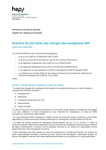 Directive-03_03 – Cahier des charges des enseignants ... - HEP Vaud