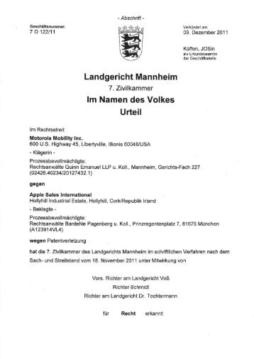 Landgericht Mannheim Im Namen des Volkes Urteil - The Technoid