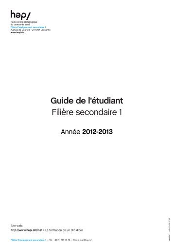 Guide de l'étudiant - filière secondaire 1 (PDF - HEP Vaud