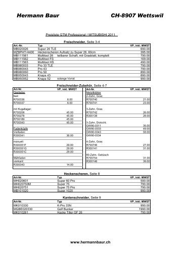 Preisliste Mitsubishi - bei Hermann Baur Wettswil