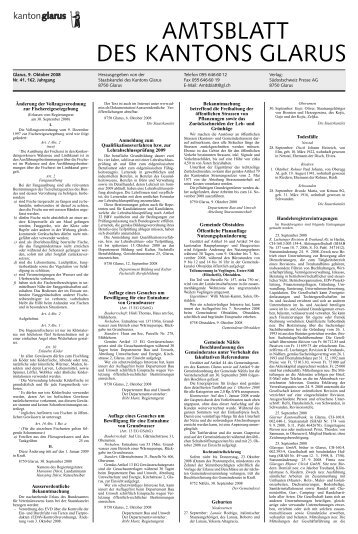 Amtsblatt des Kantons Glarus, 9.10.08 - Glarus24.ch