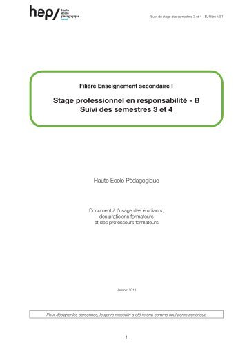 Stage professionnel en responsabilité - B Suivi des ... - HEP Vaud