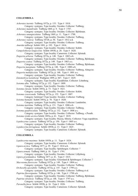 Catalogue of type specimens 3. Entomology - Evolutionsmuseet