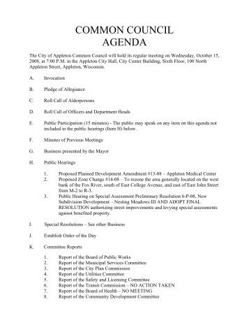 COMMON COUNCIL AGENDA - City of Appleton