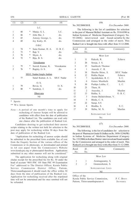 Ranked List Addendum notifications - Kerala Gazette - Government ...