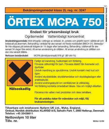 etikett Örtex MCPA 750 (pdf 92 kB) - Nufarm