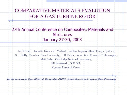 Comparative Materials Evalution For A Gas Turbine Rotor Oak