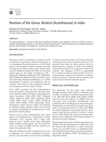 Revision of the Genus Barleria (Acanthaceae) in India
