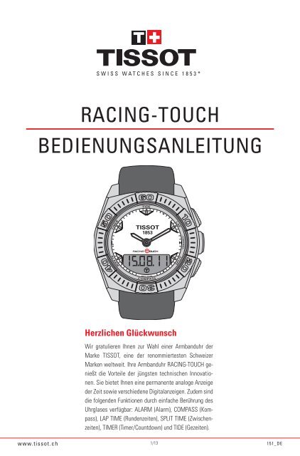 RACING TOUCH BEDIENUNGSANLEITUNG Tissot