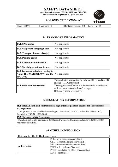 SAFETY DATA SHEET - Crimea Titan PJSC